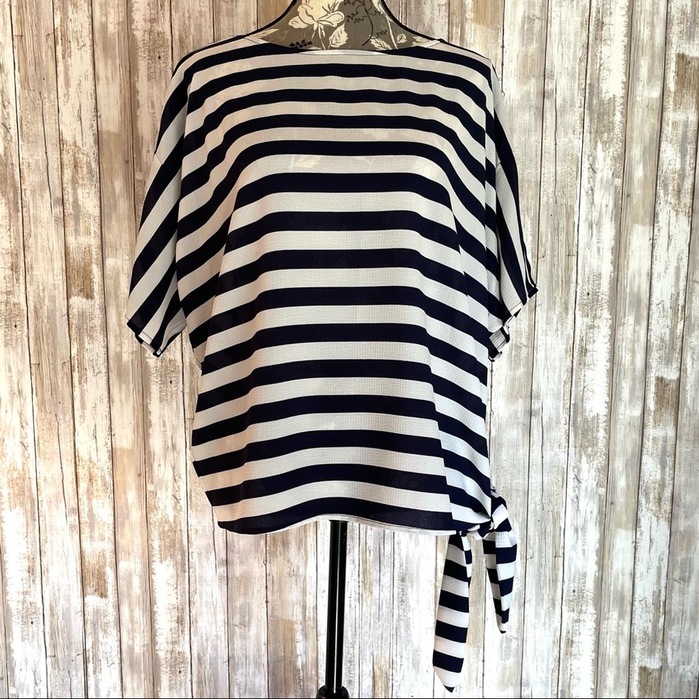 MICHAEL KORS Blouse Navy Blue  White Striped short sleeve loose fit